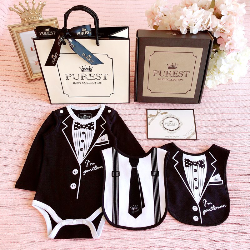 PUREST Little Gentleman's Long Sleeve Suit Baby Newborn One Month Baby Newborn Perfect Gift Set - ของขวัญวันครบรอบ - ผ้าฝ้าย/ผ้าลินิน 