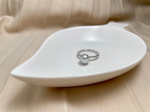 Athena珍珠設計 天然海水珍珠 真多麻 厚銀 T方鑲 戒指