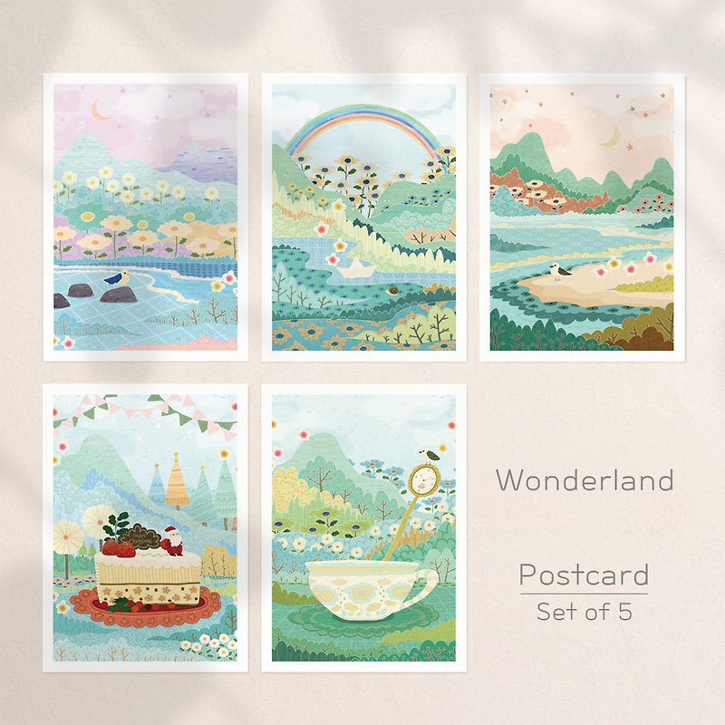 Wonderland Fairy tale illustration Postcard set of 5 - 心意卡/卡片 - 紙 