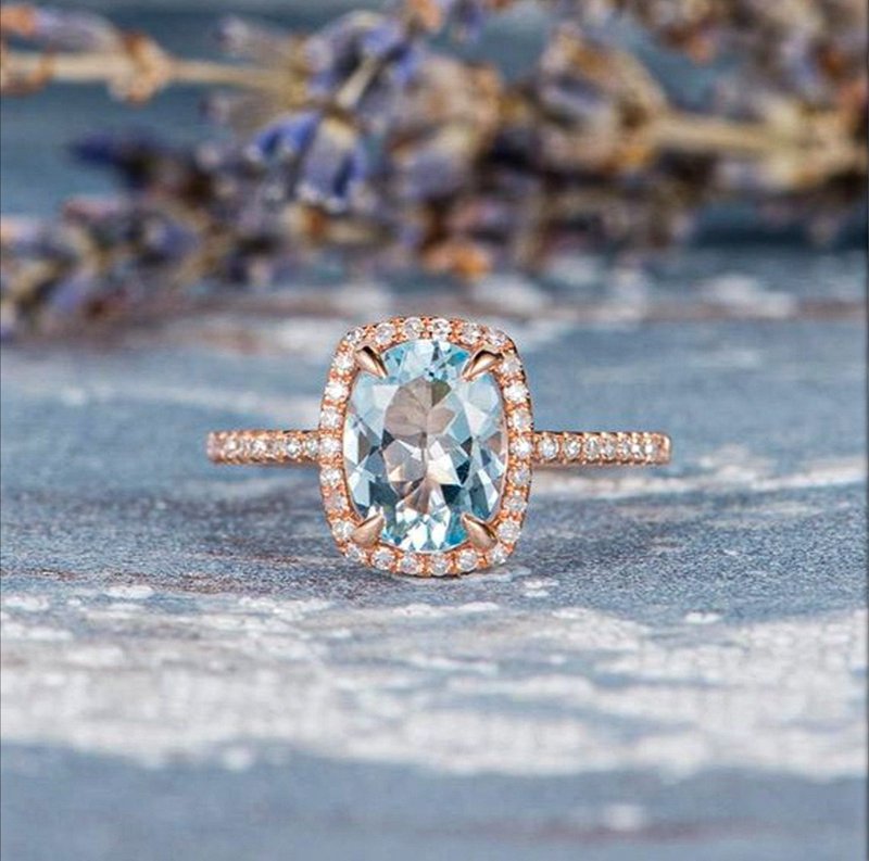 Natural  Aquamarine Ring, Rose Gold Plated Aquamarine Ring, Ring, Gift For Her - 戒指 - 其他材質 多色
