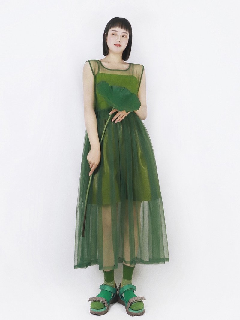 Handmade mesh high-waisted long layered dress with see-through gauze skirt - ชุดเดรส - เส้นใยสังเคราะห์ หลากหลายสี