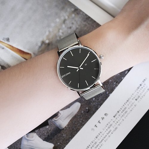 PICONO Watches FUTURE系列銀色米蘭錶帶手錶-個性黑 / FE-12602