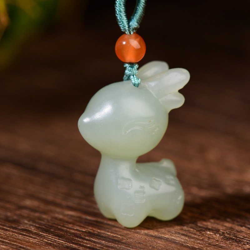 Natural Hetian Jade Blue Deer with Nanhong Necklace - สร้อยคอ - หยก สีใส