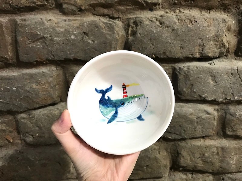 手拉坯釉下彩繪 鯨魚系列 沾醬小碗 - 碗 - 瓷 多色