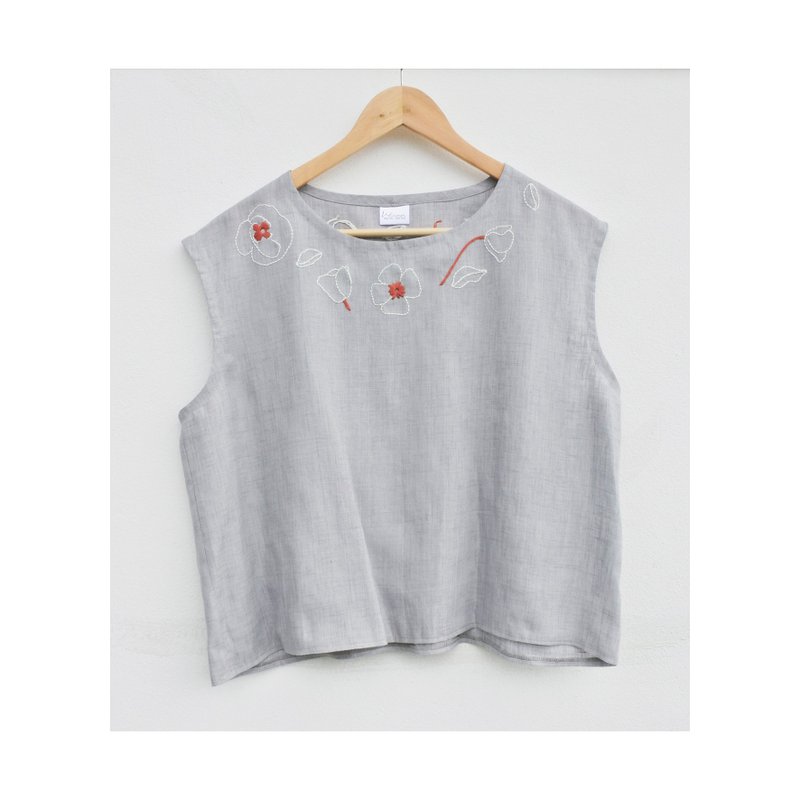 Linen shirt, sleeveless, light gray - 女上衣/長袖上衣 - 棉．麻 灰色