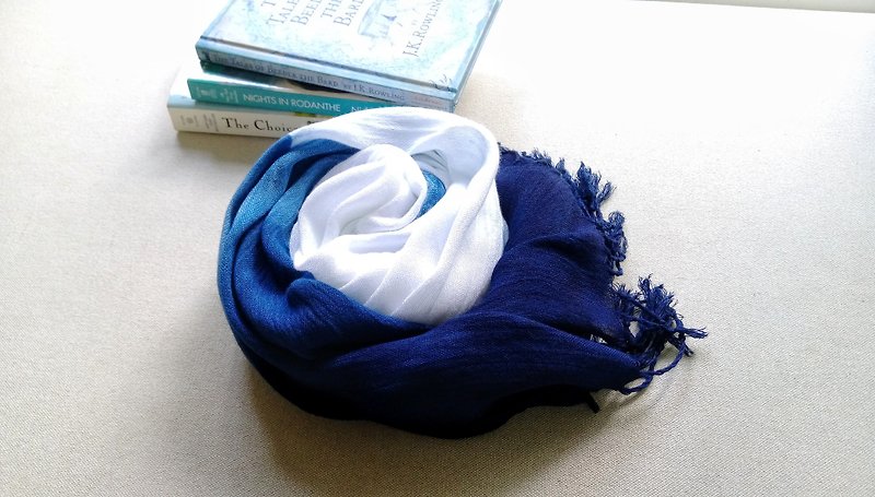 Blue dyed mountain wind scarf - Knit Scarves & Wraps - Cotton & Hemp 
