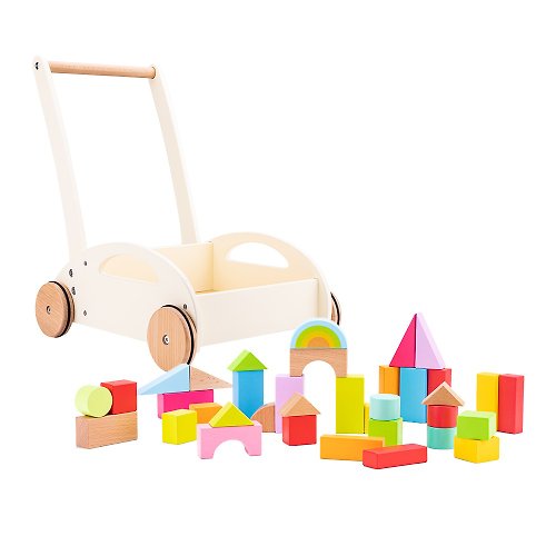 Rikunori Toys 瑞克腦力 荷蘭New Classic Toys形狀認知寶寶積木學步車 11320
