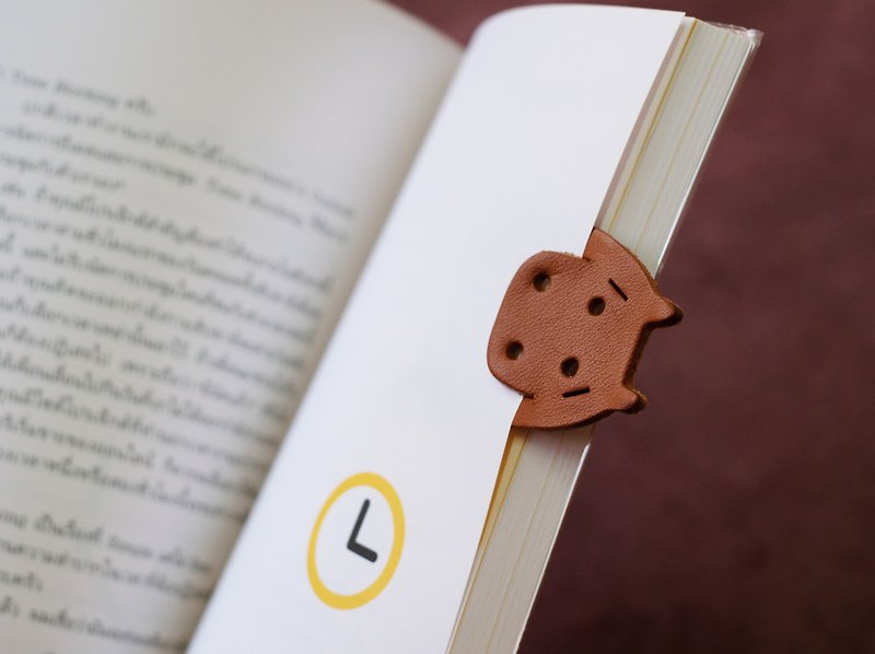 Leather Bookmark / Cute Animal Bookmark / Gift for Book Lovers -Hippopotamus Tan - Bookmarks - Genuine Leather Brown