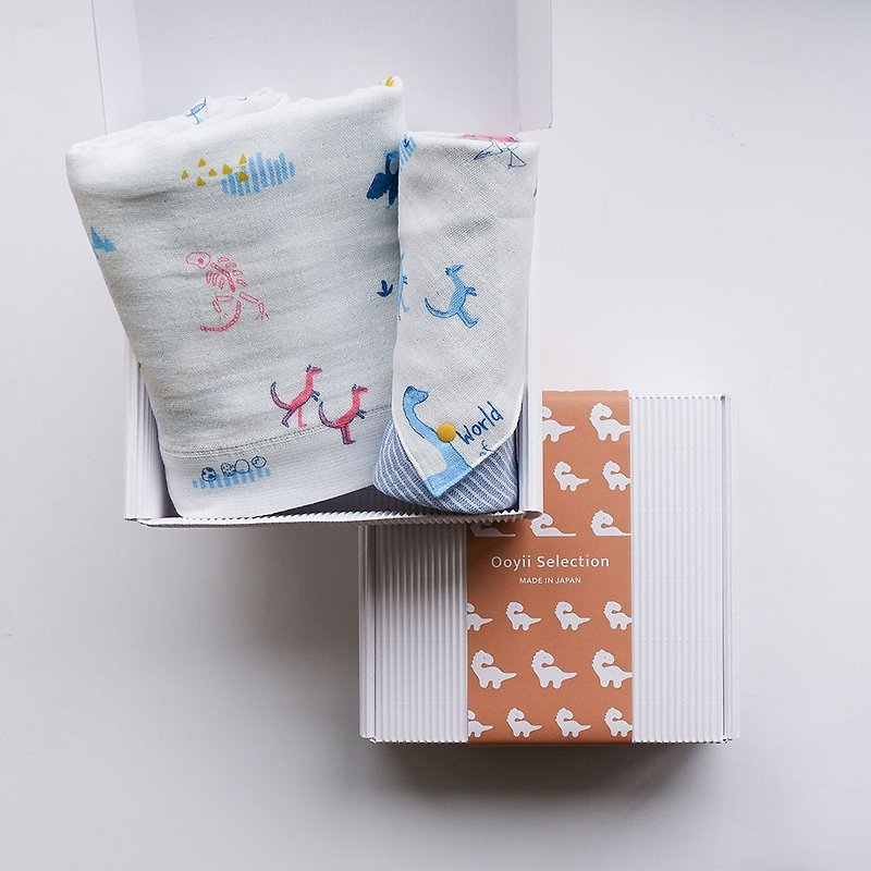 【kontex】日本100%二層紗萬用包巾口水巾禮盒 (附提袋) - 滿月禮物 - 棉．麻 多色