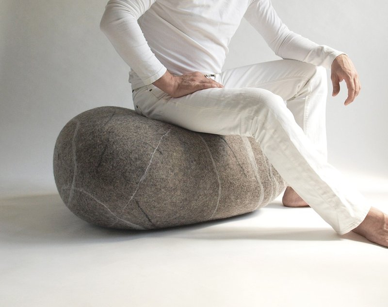 Wool Pillows & Cushions Gray - Wool stone pouf ottoman, floor cushion – Scandinavian Stone Model