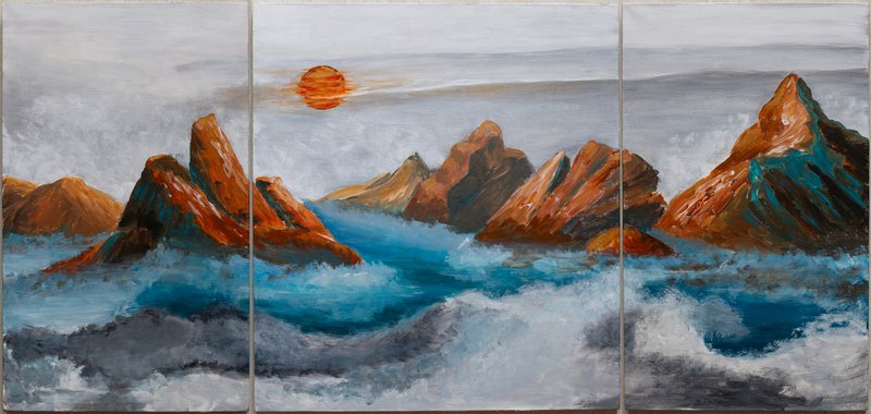 Abstract Art. Mountain Lake. Asia. Original. Acrylic on Canvas. Snowy Mountains - 海報/掛畫/掛布 - 壓克力 藍色