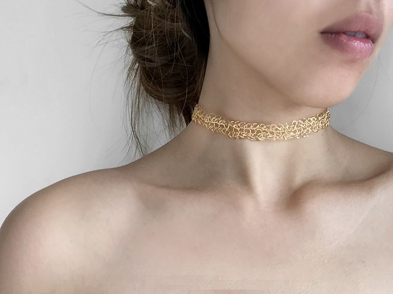 925 Silver Choker braided necklace clavicle | 24K gold - Necklaces - Other Metals Gold