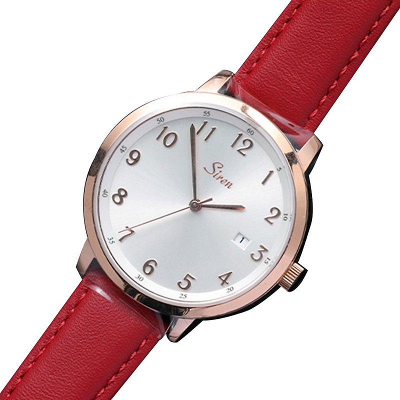 クラシックなシンプルさのSIRENシリーズ-シルバーホワイトワインレッドベルト - 腕時計 - ステンレススチール ホワイト