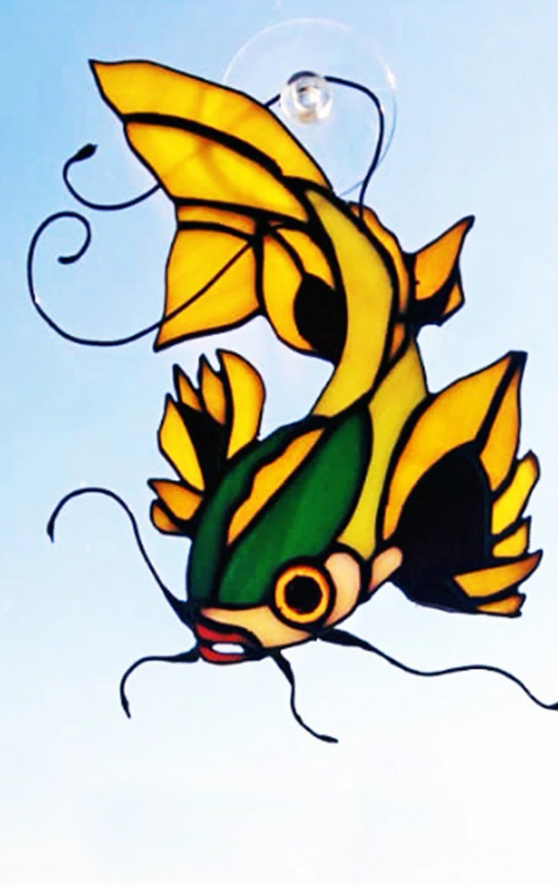 Koi Fish Stained glass wall hangingsMosaic - Wall Décor - Glass Yellow