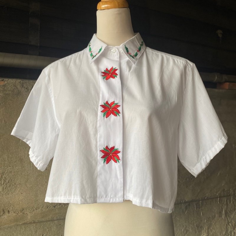 --Guangshi Vintage--Christmas red short shirt - Women's Shirts - Other Materials White