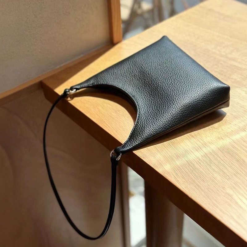 Mini armpit bag genuine leather side backpack pebbled cowhide shoulder bag women's mobile phone bag handbag gift - กระเป๋าแมสเซนเจอร์ - หนังแท้ 