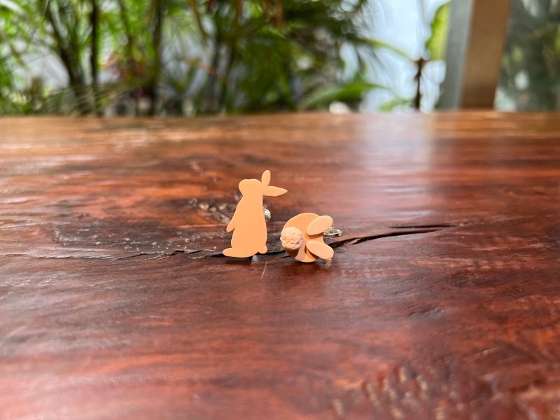 Rabbit silhouette clay earrings/ Clip-On - ต่างหู - ดินเผา 