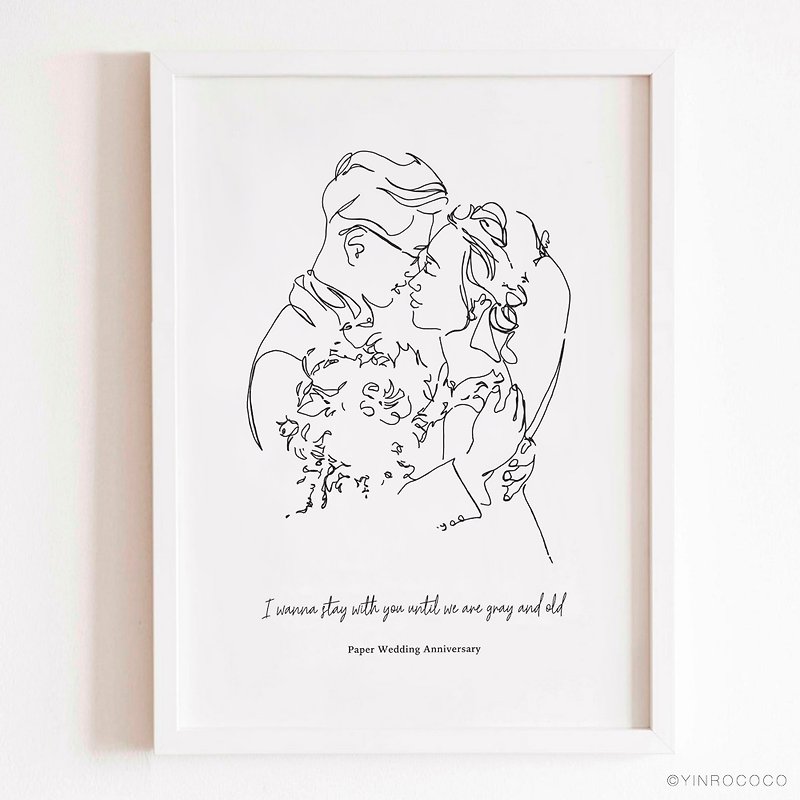 Fashion line drawing 2 people with words Wedding anniversary custom-made paintings like Yan painted wedding anniversary gifts - Customized Portraits - Paper White