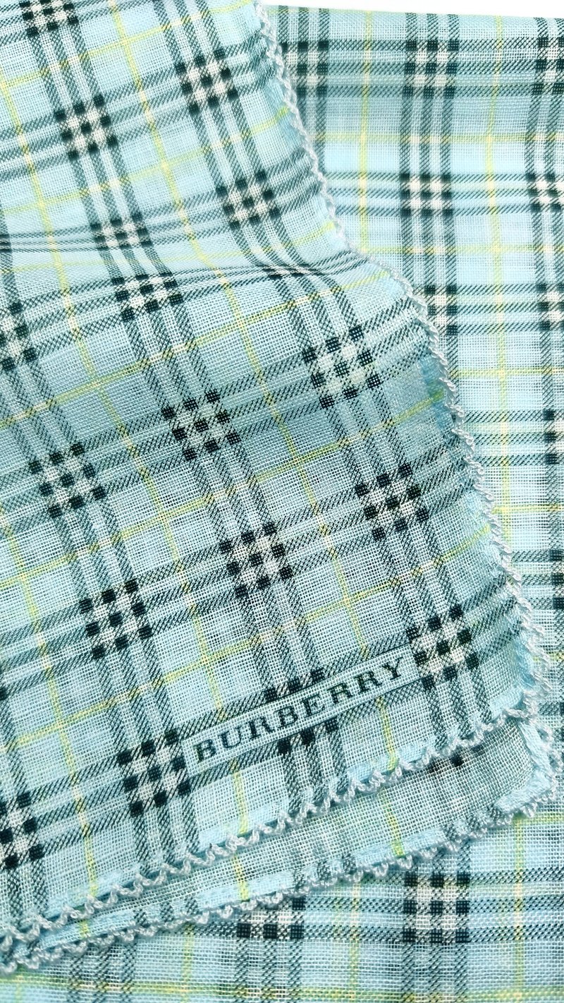 Burberry Vintage Handkerchief Pocket Square Blue Check 19.5 x 19 inches Gifts - 手帕 - 棉．麻 透明