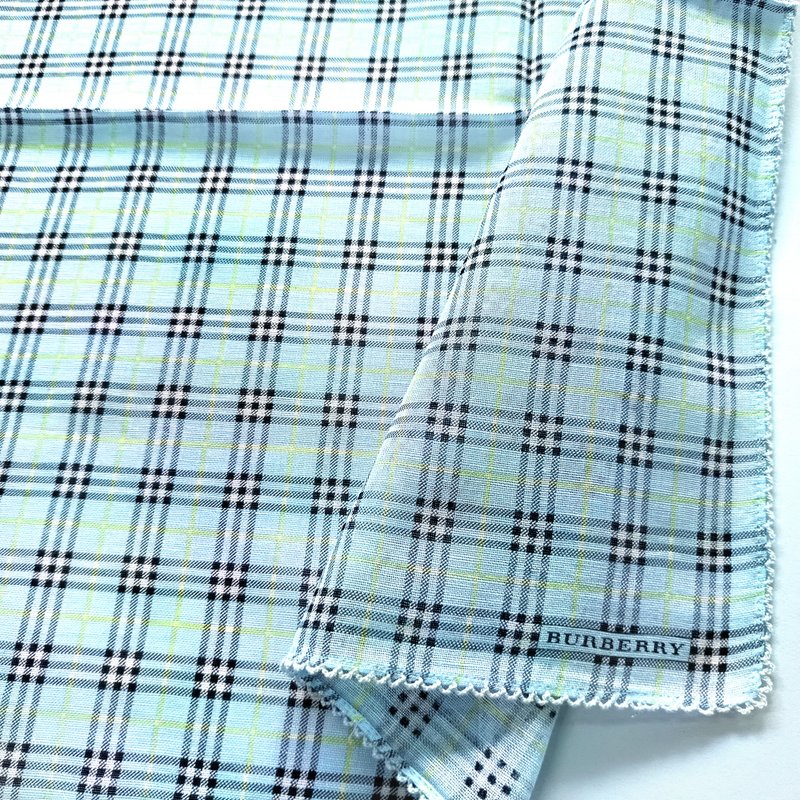 Burberry Vintage Handkerchief Pocket Square Blue Check 19.5 x 19 inches Gifts - 手帕 - 棉．麻 透明