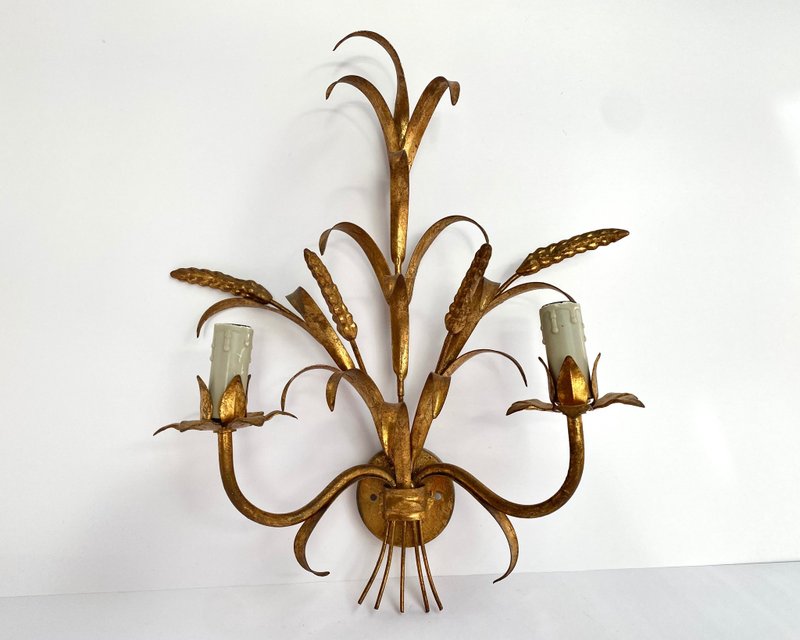 Vintage Wall Sconce In Golden Iron Model Ears Of Wheat, Hans Kögl, Germany, 1960 - Lighting - Other Metals Gold