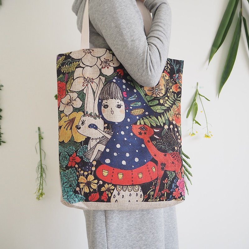 美妙小森林包子小姐購物袋棉麻單肩背包可愛植物系小提包環保袋