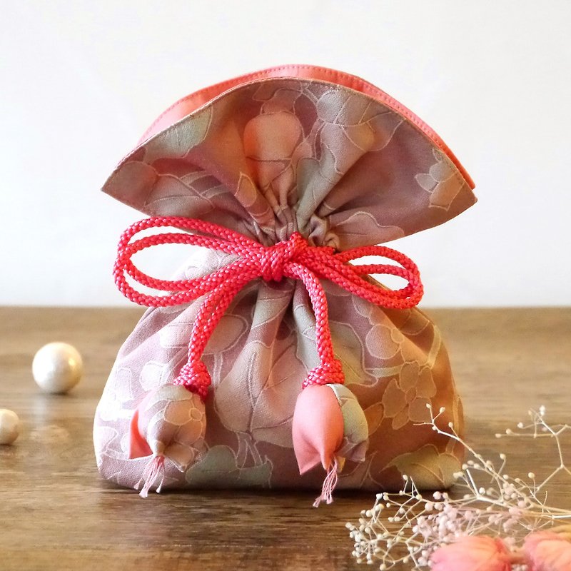 幸せ巾着　FUGURO　花模様 - 化妝包/收納袋 - 棉．麻 粉紅色