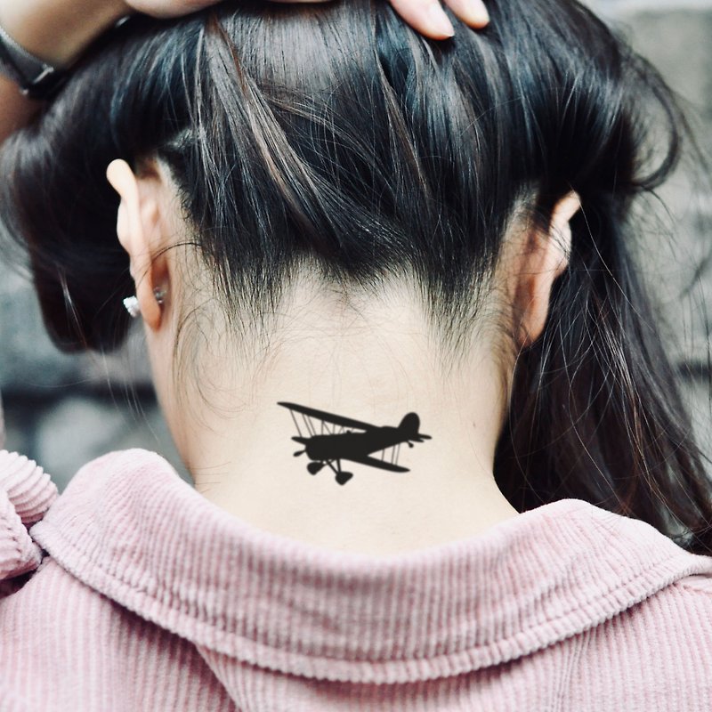 紙 紋身貼紙/刺青貼紙 黑色 - OhMyTat 航空飛機 Aircraft 刺青圖案紋身貼紙 (2 張)