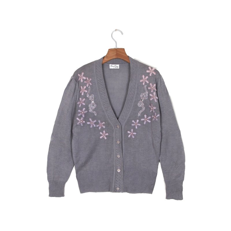 [Egg plant ancient] cherry blossom ribbon ancient cardigan sweater $ 780 - Women's Sweaters - Polyester Gray