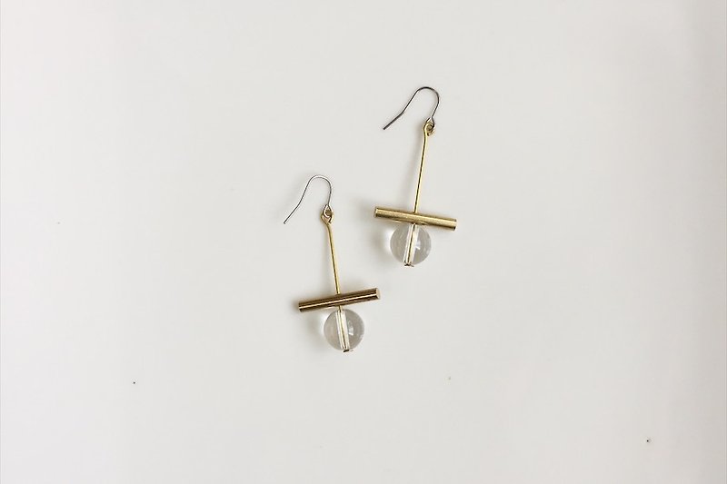 Crystal brass cross shape earrings - ต่างหู - เครื่องเพชรพลอย สีทอง