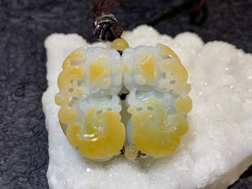 淳玉晶品坊 快速出貨 天然A貨緬甸玉翡翠招財貔貅項鍊 黃翡 招財 辟邪 開運