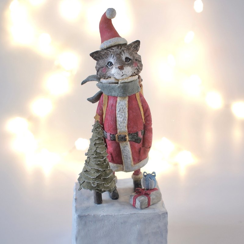 cat santa claus - Stuffed Dolls & Figurines - Clay Red