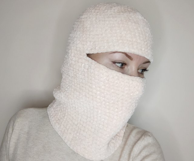 Gray fluffy balaclava ski mask crochet Velvet balaclava