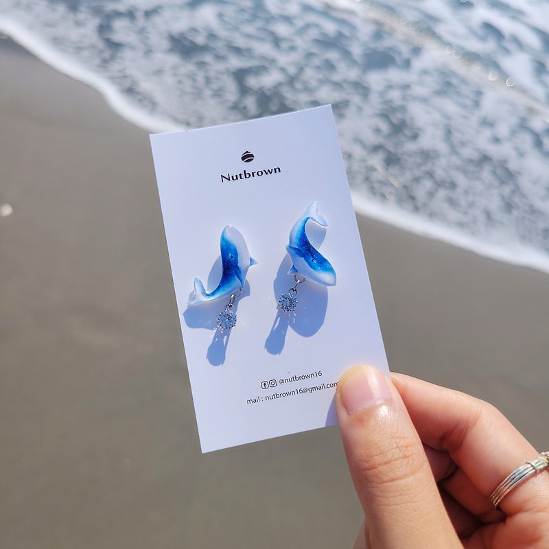 Ocean Series-Blue Mandarin Fish Stone Earrings/ Clip-On - Earrings & Clip-ons - Resin Blue