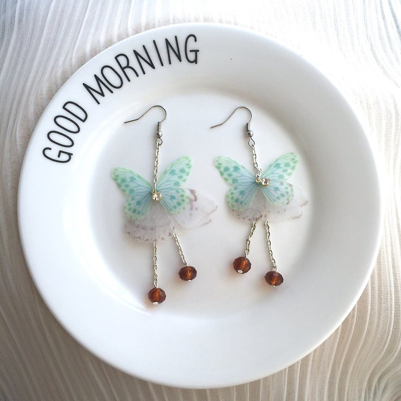 [❤️ any two 10%! ! Silk butterfly wings の] [] original hand-made hand-gradient green round little diamond crystal star sterling silver dragonfly ear hook simulation butterfly earrings pierced ears tassel ear clip-free gift - Earrings & Clip-ons - Other Materials Green