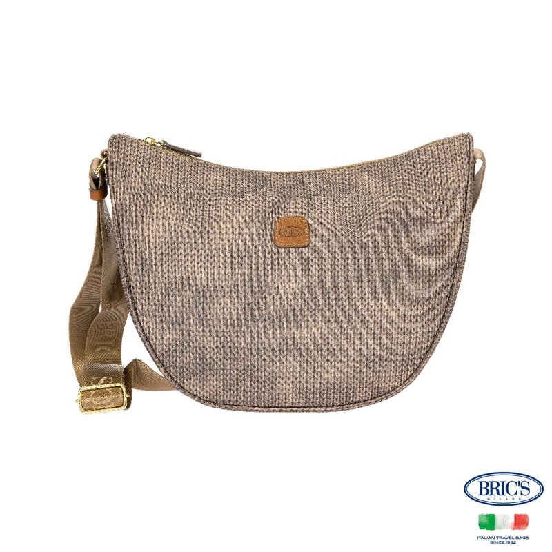 【BRIC' S】X-Bag 半月側背包-混羊毛堅果色 - 行李箱/旅行袋 - 其他材質 多色