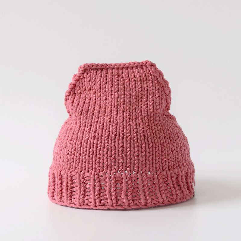 OTB104 ladder type hand-knitted wool cap - deep powder - Hats & Caps - Cotton & Hemp Pink
