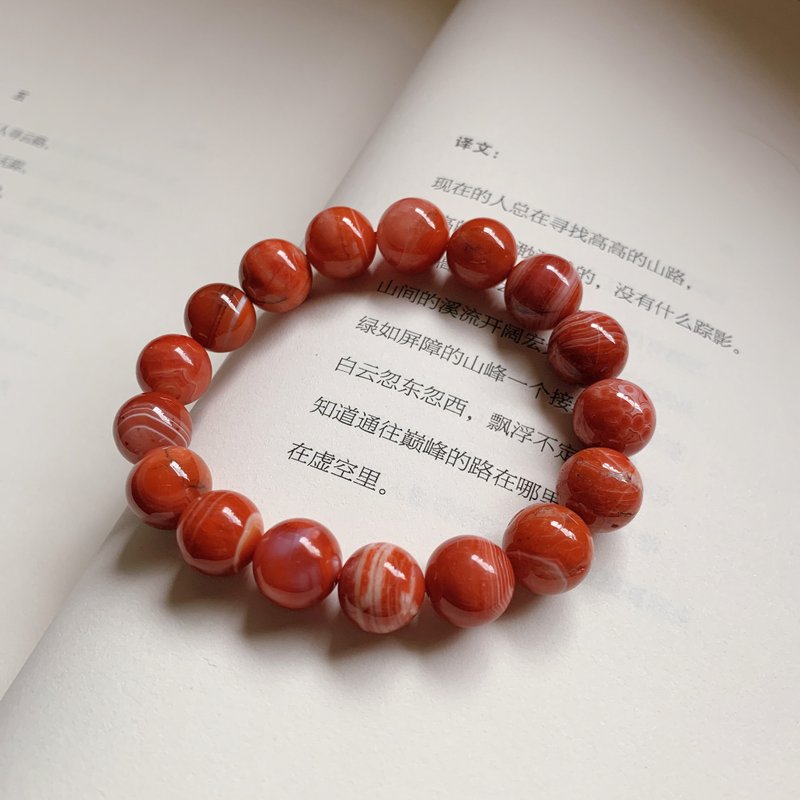 錦繡緣。天然南紅瑪瑙11mm手鏈 納福 闢邪 復古 文藝 平安 禮物 - 手鍊/手環 - 玉石 紅色