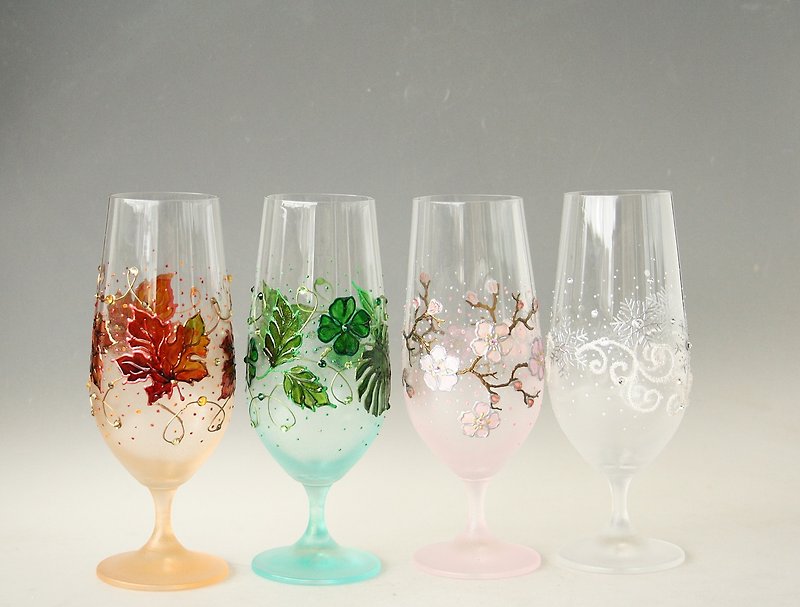 4 Seasons Glasses Beer Juice Water Cocktail Swarovski Crystals Hand Painted Set