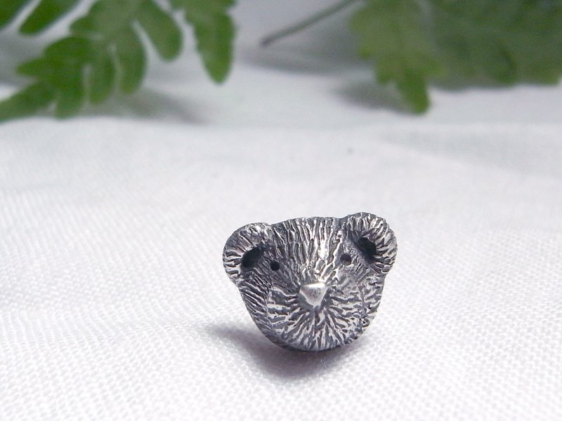 Teddy Bear No.53 Stud Earring--Sterling Silver--Silver Tiny Bear --Cute Bear - Earrings & Clip-ons - Sterling Silver Gray