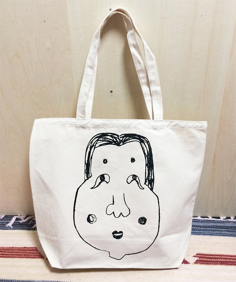 Okame Canvas Tote Bag M L - กระเป๋าถือ - ผ้าฝ้าย/ผ้าลินิน ขาว