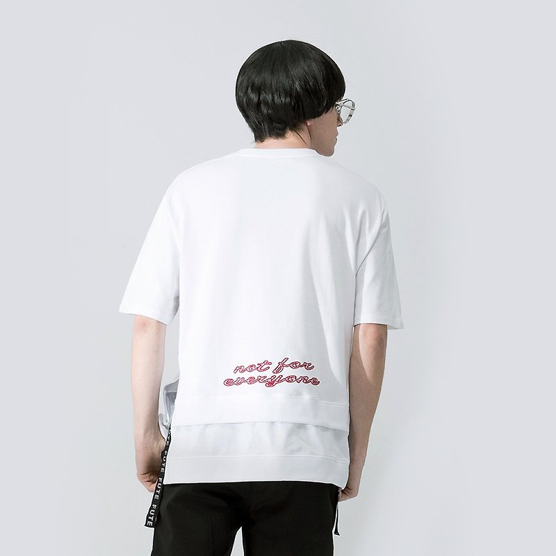 棉．麻 男 T 恤 白色 - 【中性款】 圓領 雙層下擺  t-shirt  / 白色