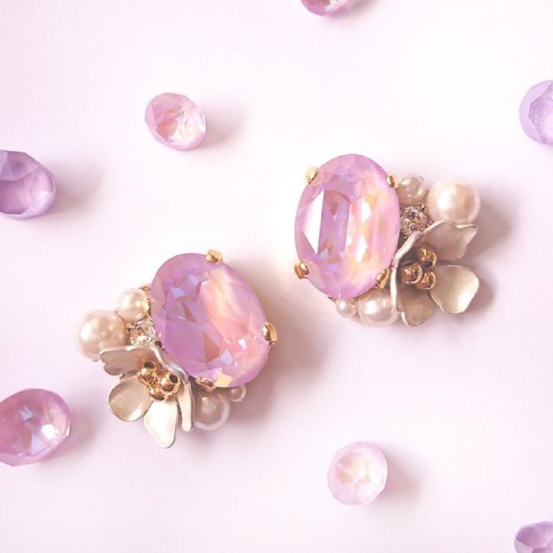 白桜のイヤリング、ピアス(ラベンダー) - 耳環/耳夾/耳骨夾 - 其他金屬 紫色