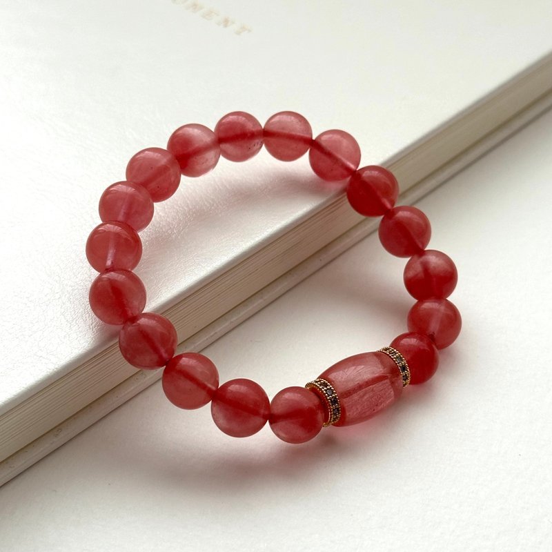 [Lucky] Watermelon Stone Classic Ring 18k Gold Plated Bracelet Believe in your cheerful mood - สร้อยข้อมือ - กระจกลาย สีแดง