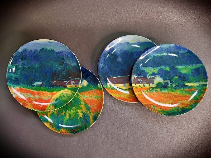 Local Design - Monet Plate Haystack at Giverny 4 Piece Set - Plates & Trays - Pottery Green