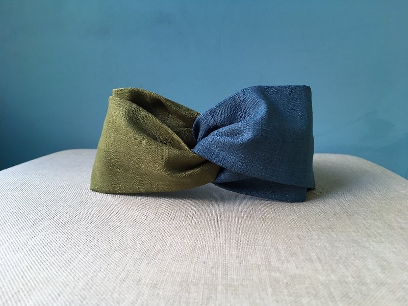 Cotton & Hemp Headbands Blue - Two-color hair band/ Teal is not boring