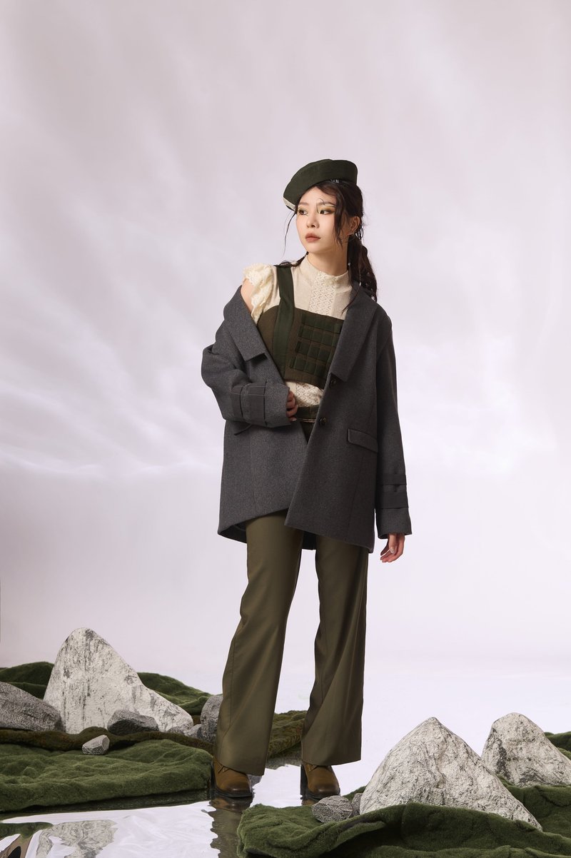 Wide Blazer - Gray - Women's Blazers & Trench Coats - Other Man-Made Fibers Gray