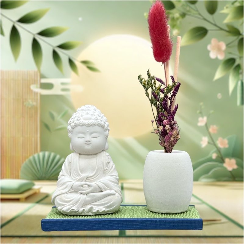 禪風設計 仿真榻榻米版香氛組 淨念吉祥之小佛育德 提升居家美學 - 香氛/精油/擴香 - 水泥 白色