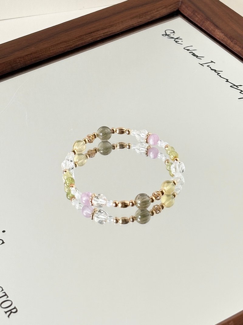 /春日微光/綠髮晶 橄欖石 紫锂輝 月光石 白水晶 葡萄石 - 手鍊/手環 - 水晶 多色