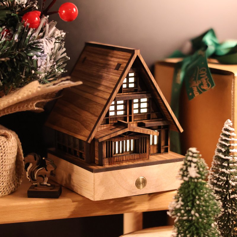 【木匠屋】室宿一/合掌村夜燈/原創手作/聖誕禮盒/交換禮物 - 擺飾/家飾品 - 木頭 卡其色